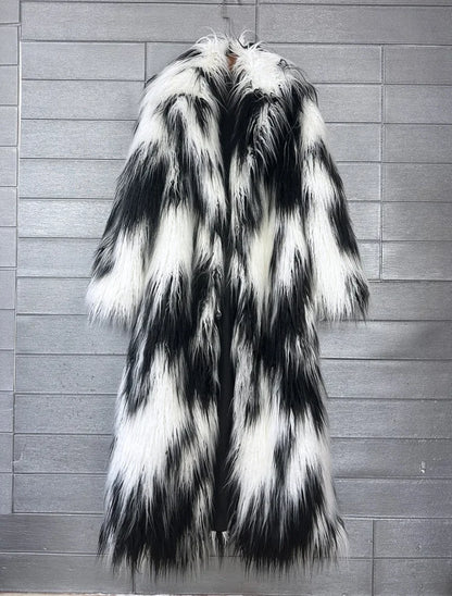 DEAT 2025 Winter New Items Imitation Colorful Long Coat For Women Faux Fur Suit Collar Long Sleeve Trench Jacket Female 11A05577