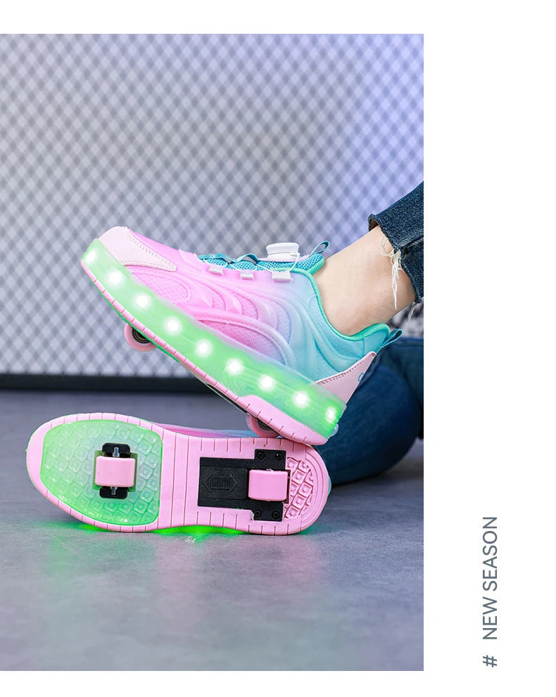 2 Wheels Children's Led Light Roller Skate Shoes Kids Boys Girls Glowing Sport Luminous Outdoor Sneakers Skateboard USB Charging