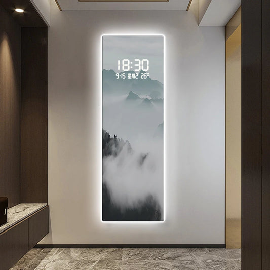 Digital clock, living room decoration painting, landscape painting, corridor clock, LED illuminated mural painting