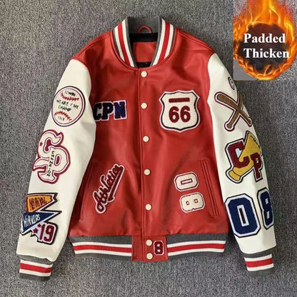 Streetwear Men Bomber Varsity Jackets Embroidery Pu Leather Jacket Baseball Motorcycle Coat Outerwear Winter Men Clothing Unisex