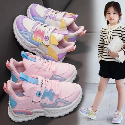 Kids Spring Sneakers Girls School Casual Shoes Outdoor Breathable Running Shoes Light Soft Tenis Pink Non-slip Children Shoes