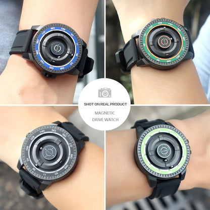 DANIEL GORMAN Magnetic Driven Watch Men Black Waterproof Stainless Steel Beads Quartz Watch with Silicone Strap DG0221 Green