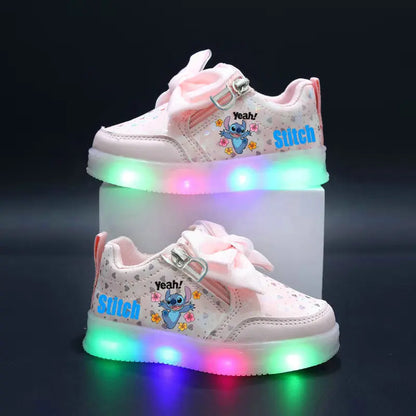 Stitch Children's Luminous Shoes LED sneakers for boys and girls Casual sports Kids Pink white toddler walking shoes Cartoon