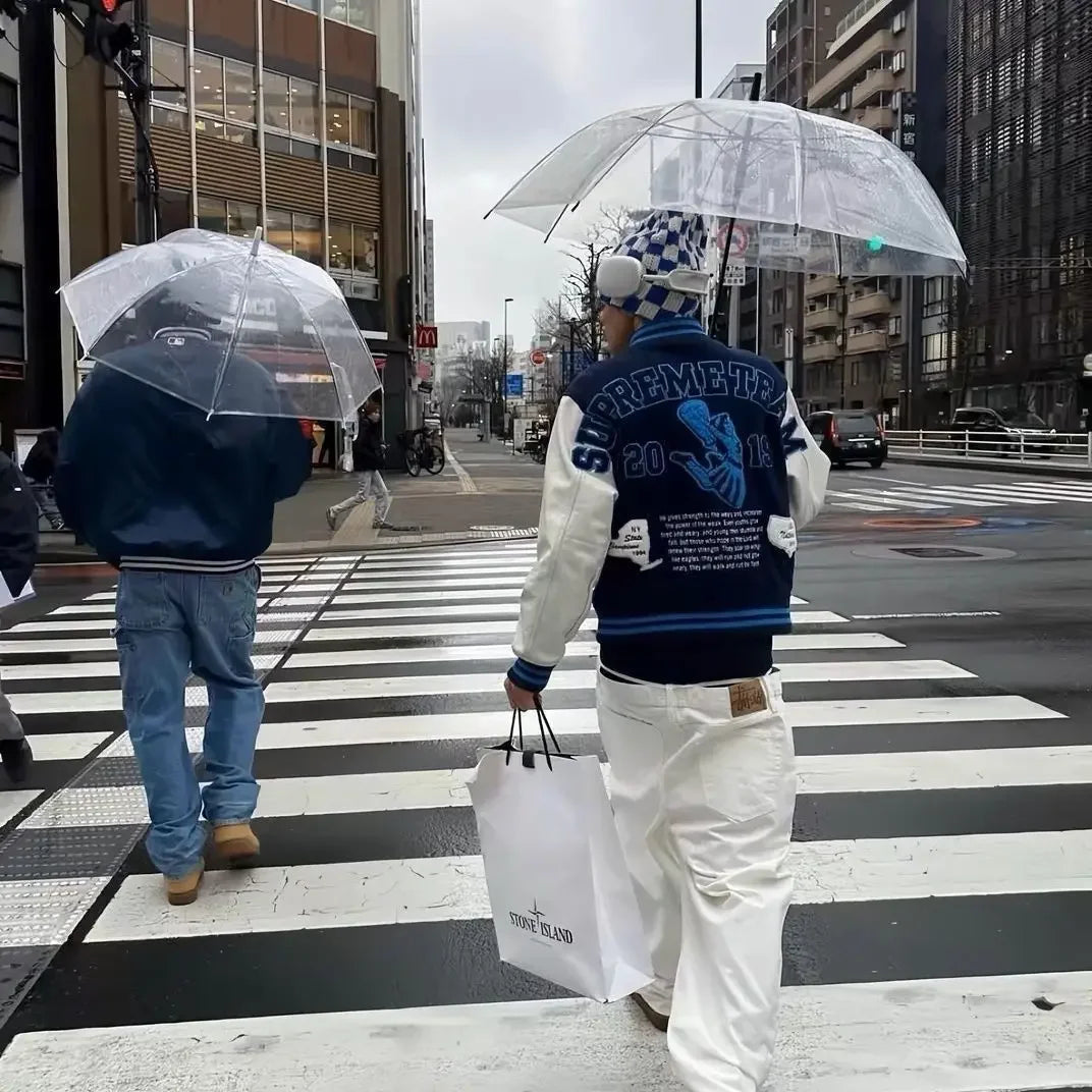 Embroidery Baseball Jacket for Men Streetwear Varisity Jacket Splicing PU Leather Sleeves Women Bomber Jacket Unisex Men Clothes