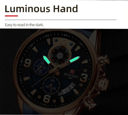 REWARD New Mens Watches Stainless Steel Luxury Waterproof Chronograph Luminous Wrist Watch Fashion Men Sports Quartz Watch