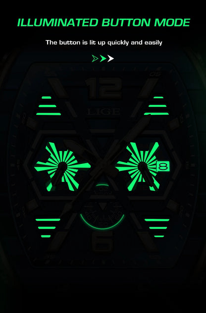 LIGE New Strong Luminous Watch For Men Fashion Military Square Watch Men Sport Chronograph Waterproof Watches Reloj Hombre+BOX