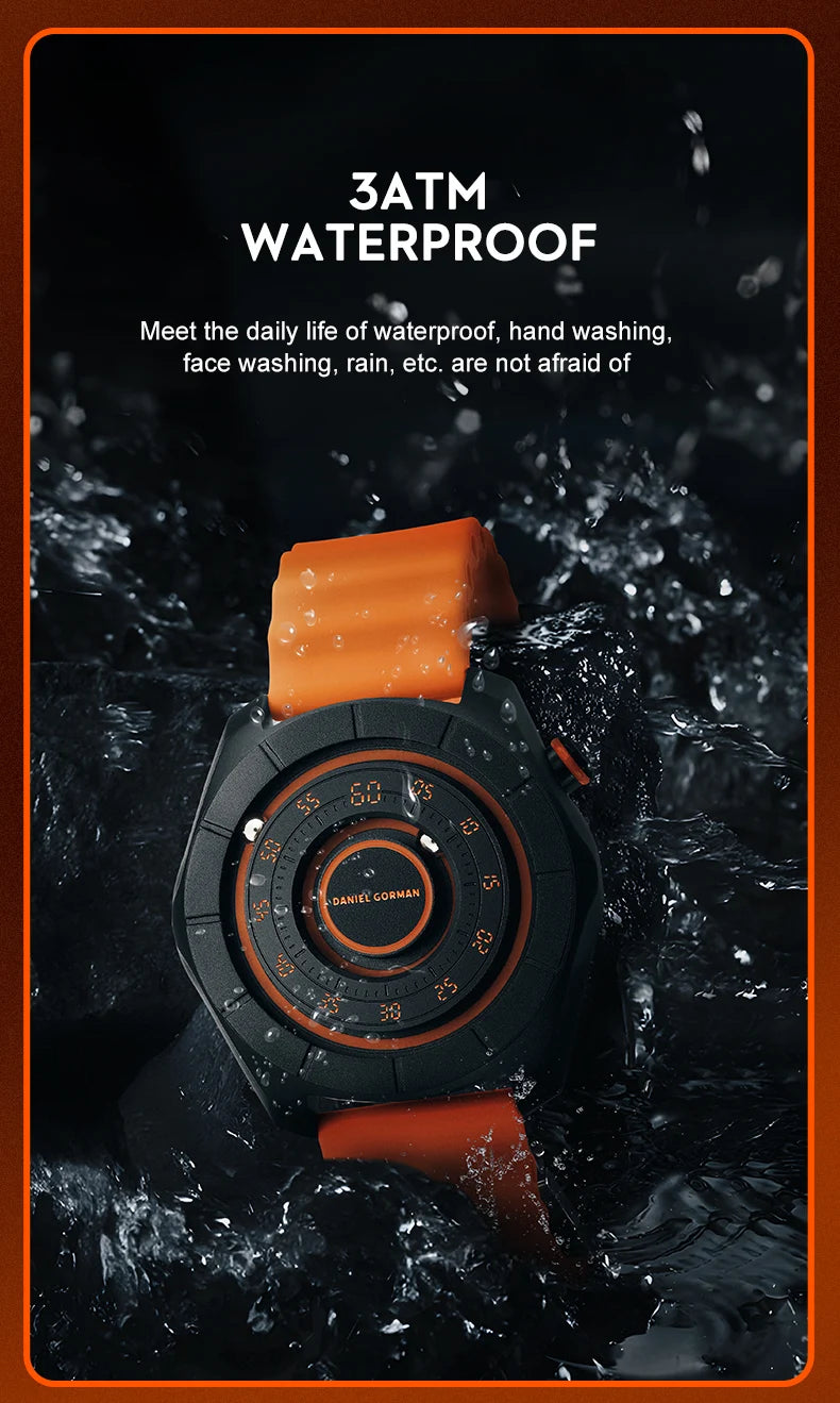 DANIEL GORMAN Magnetic Bead Pointers Quartz Watch for Men Military Sport Waterproof Luminous Wristwatch with Red Strap DG0788