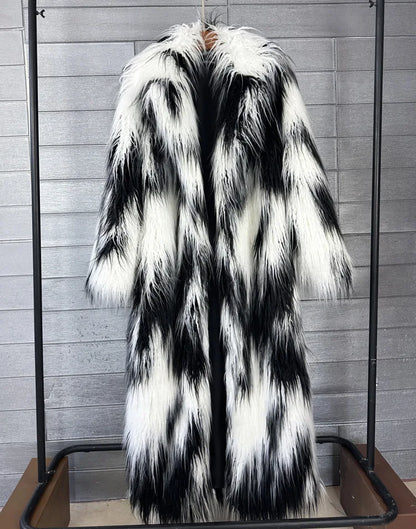 DEAT 2025 Winter New Items Imitation Colorful Long Coat For Women Faux Fur Suit Collar Long Sleeve Trench Jacket Female 11A05577