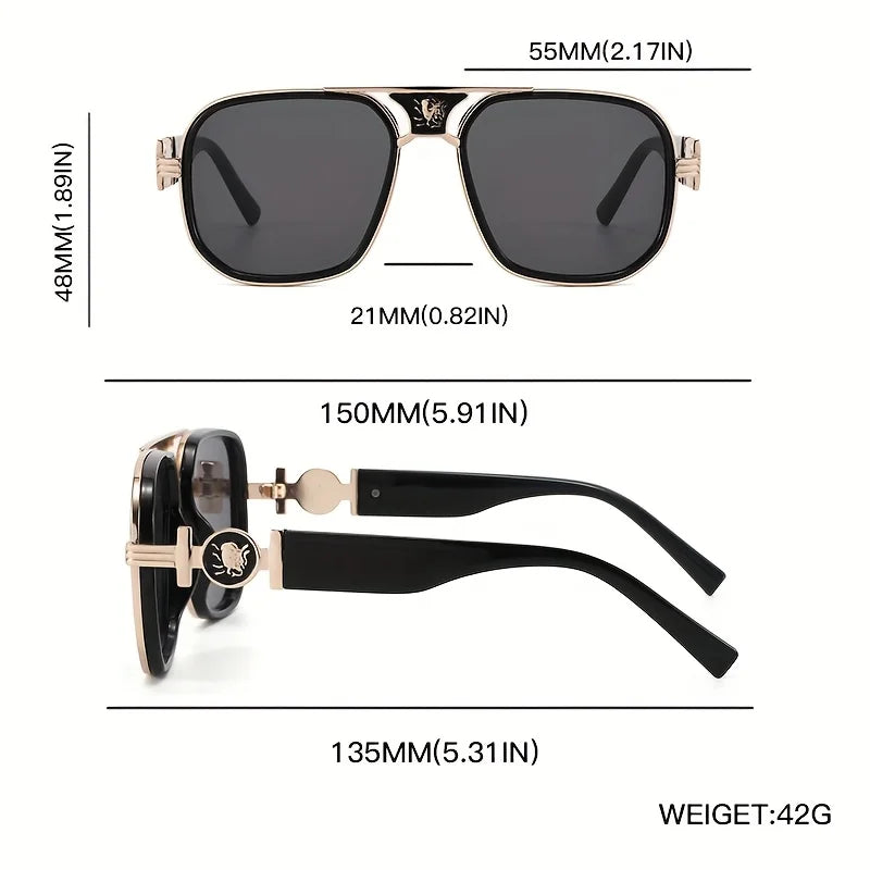 Fashion Super Large Retro Gradient Color Metal Double Bridge Sunglasses, with Snake Head Decoration, Futureist Y2K Style