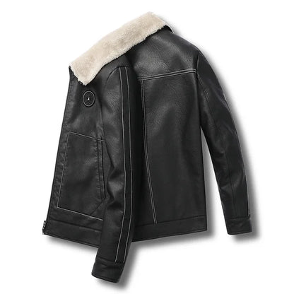 2026 Men's PU Leather Jacket Slim Fit Fur Collar Motorcycle Biker Jacket Warm Winter Coat for Men Windproof Zipper