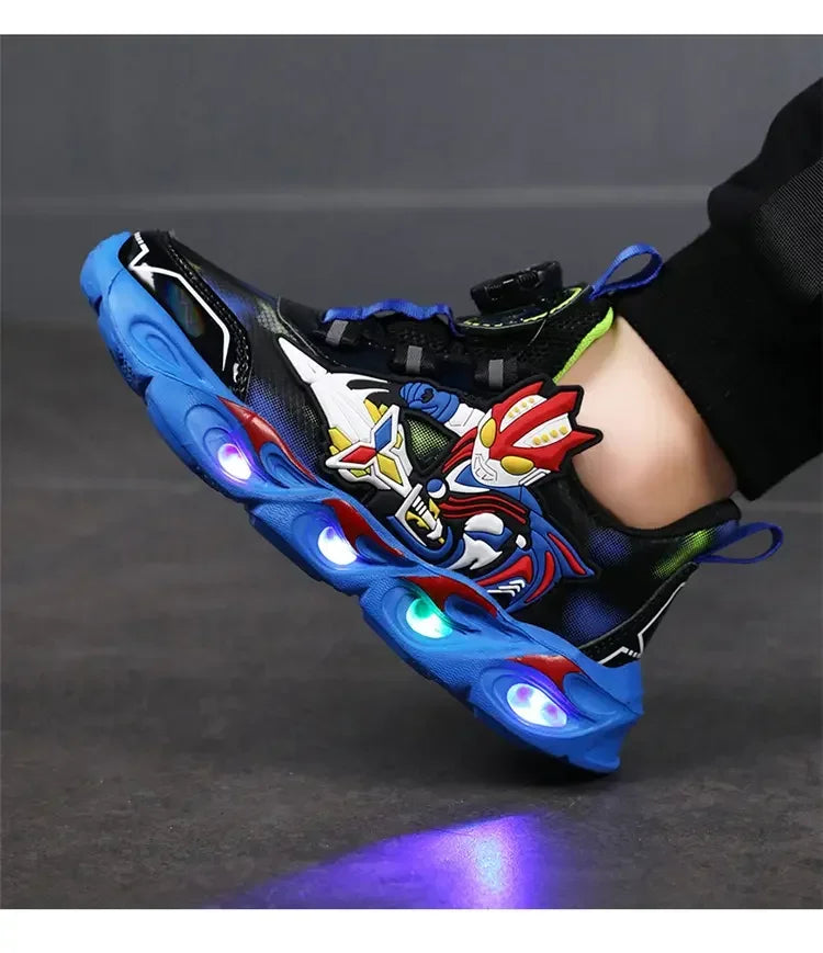 Boys Girls Sneakers Boots LED Footwear Luminous For Kids Light Button Lock Laces Shoes Cartoon Children's Baby Kids