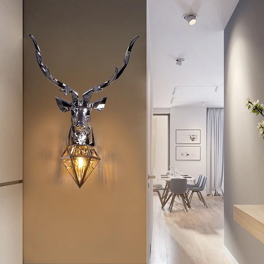 Retro Antler Wall Lamp Nordic Deer Head Resin Wall Lamp Bedroom Living Room Home Decor Wall Light Fixture Luminaria