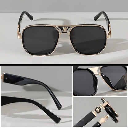 Fashion Super Large Retro Gradient Color Metal Double Bridge Sunglasses, with Snake Head Decoration, Futureist Y2K Style