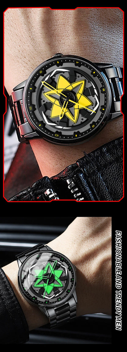 2025 New Watch Car Series Creative Rotating Quartz Movement Sports Style Black Stainless Steel Clock Men Couple Gift Wrist Watch