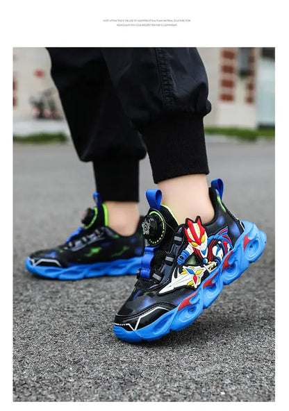 Boys Girls Sneakers Boots LED Footwear Luminous For Kids Light Button Lock Laces Shoes Cartoon Children's Baby Kids