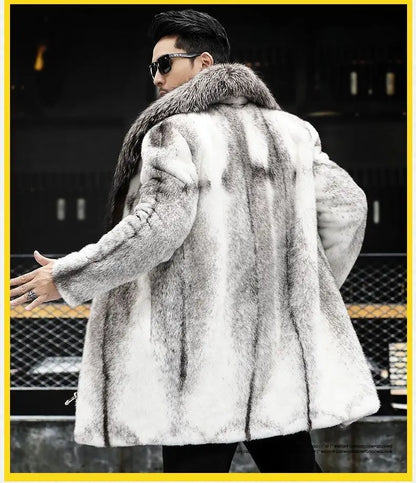 -10 degrees Celsius cold resistant and warm mink fur coat for men's winter imitation raccoon fur collar thickened fur coat