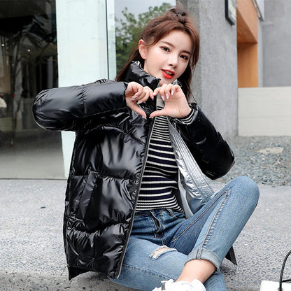 Glossy Down Women's Cotton Jacket Winter Slim Fit Stand Collar Parka Jacket Woman Casual Zipper Up Thick Warm Parkas Mujer