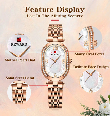 REWARD Exquisite Minimalist Women Watch Luxury Fashion Stain Steel Ladies Waterproof Quartz Wristwatch Rose Gold Female Clock