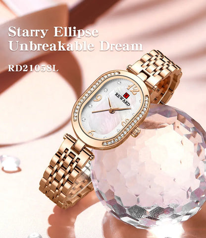 REWARD Exquisite Minimalist Women Watch Luxury Fashion Stain Steel Ladies Waterproof Quartz Wristwatch Rose Gold Female Clock