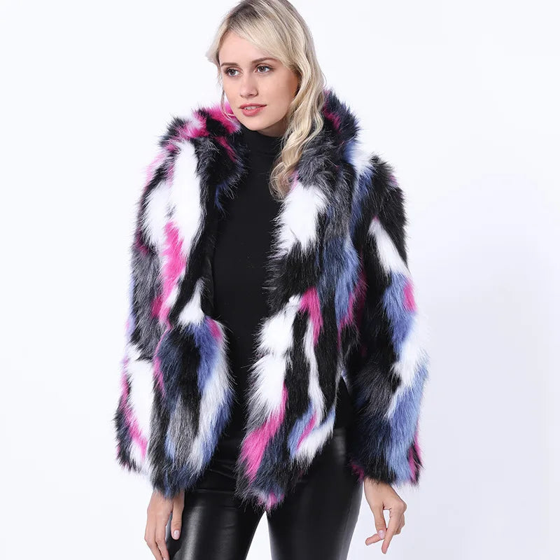 2018 New European and American Women's Clothing Top Imitation Fox Fur Color Fur Short Coat