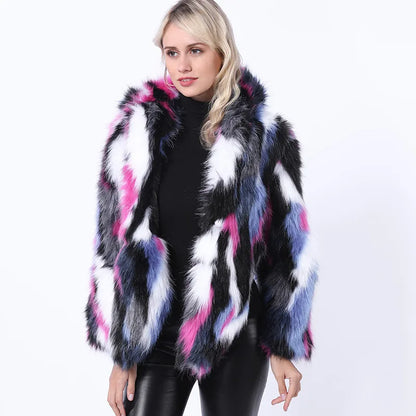 2018 New European and American Women's Clothing Top Imitation Fox Fur Color Fur Short Coat
