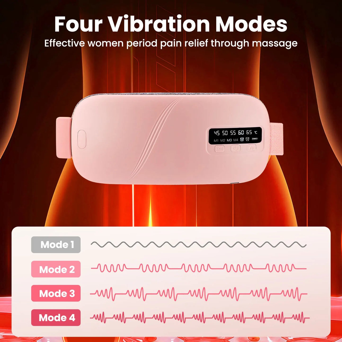Women’s Period Pain Relief Belt Fast Heating 45-65°C 4 Adjustable Vibration Portable Menstrual Massager for Stomach/Back Pain