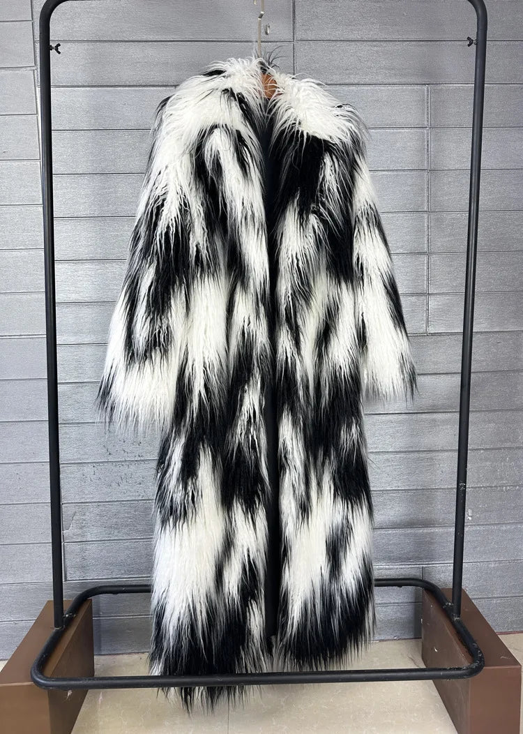 DEAT 2025 Winter New Items Imitation Colorful Long Coat For Women Faux Fur Suit Collar Long Sleeve Trench Jacket Female 11A05577