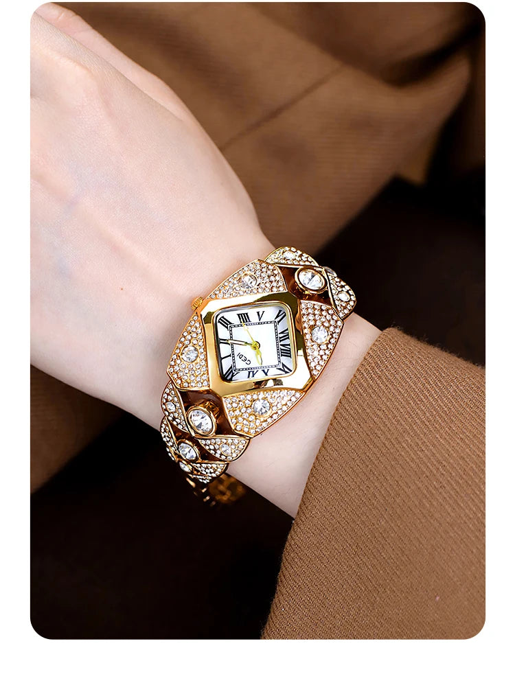 2025 New Women Watch Light Luxury Brand Diamond Inlaid Bracelet Watches Waterproof Ladies Fashion Quartz Clock Wristwatch Gift