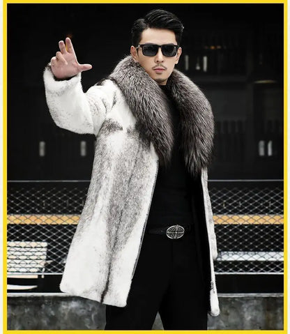 -10 degrees Celsius cold resistant and warm mink fur coat for men's winter imitation raccoon fur collar thickened fur coat