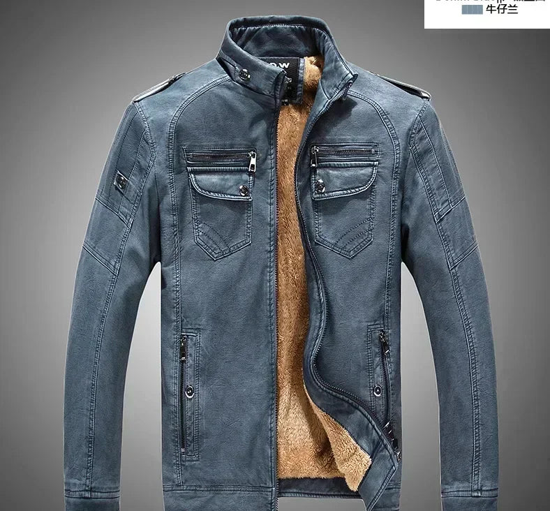 Suit Vintage Plus Velvet PU Leather Jacket Casual Blazer Men's Slim Fit Leather Jacket Streetwear Man Outerwear Leather Jackets