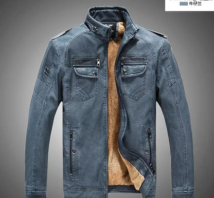 Suit Vintage Plus Velvet PU Leather Jacket Casual Blazer Men's Slim Fit Leather Jacket Streetwear Man Outerwear Leather Jackets