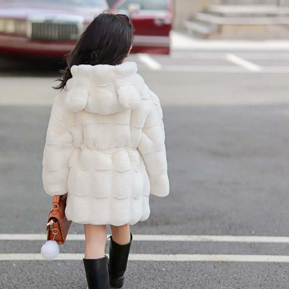 Girls Faux Mink Fur Coat Winter Children Girls Long Sleeve Hooded Christmas Jacket Super Warm  Kids Girls Coat Girls Outerwear