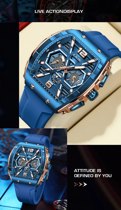 LIGE New Strong Luminous Watch For Men Fashion Military Square Watch Men Sport Chronograph Waterproof Watches Reloj Hombre+BOX