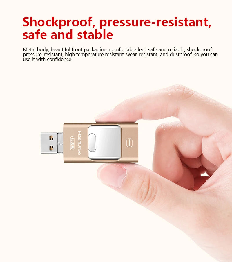 3-in-1 2TB Mobile Phone Usb Flash Drive 64g Push-pull Suitable For Apple Usb Flash Drive Large Capacity Android Computer Gift