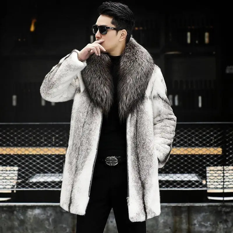 -10 degrees Celsius cold resistant and warm mink fur coat for men's winter imitation raccoon fur collar thickened fur coat