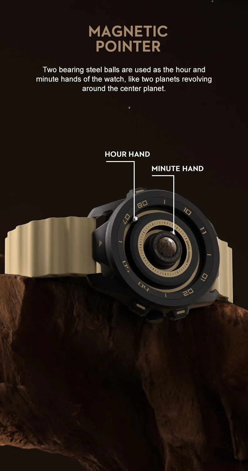 DANIEL GORMAN Red Planet Design Quartz Watch for Men Waterproof Luminous Sport Wristwatch with Magnetic Bead Pointers DG0525Red