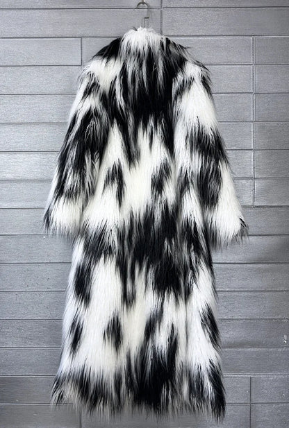 DEAT 2025 Winter New Items Imitation Colorful Long Coat For Women Faux Fur Suit Collar Long Sleeve Trench Jacket Female 11A05577