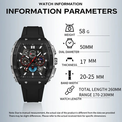OFNS Fashion Quartz Watches for Man Luminous Waterproof Chronograph Calendar Silicone Strap Outdoor Luxury Sports Men Watch