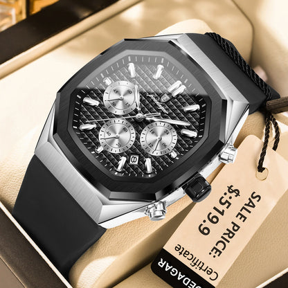 POEDAGAR Business Quartz Men's Wristwatch Chronograph Date Silicone Strap Man Watch Waterproof Military Luminous Watches For Men