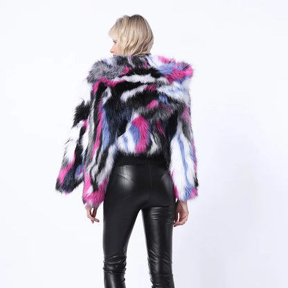 2018 New European and American Women's Clothing Top Imitation Fox Fur Color Fur Short Coat