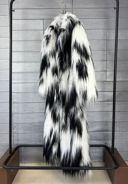 DEAT 2025 Winter New Items Imitation Colorful Long Coat For Women Faux Fur Suit Collar Long Sleeve Trench Jacket Female 11A05577