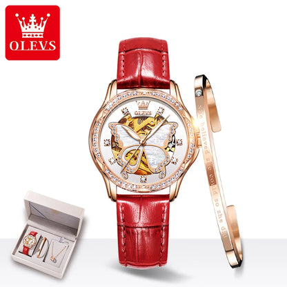 OLEVS 6622 Women's Watch Butterfly Dial Luxury Waterproof Mechanical Watch For Women Hollow Ceramic Strap Automatic Wristwatch