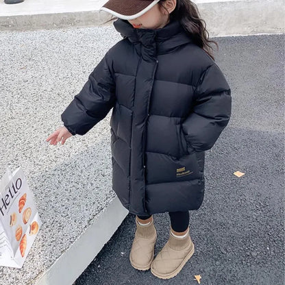 -30℃ Kids Winter Girls Padded Jackets Thick Warm Waterproof Shiny Hooded Coats Children Outerwear Clothes Teen Parka 5-14 Years