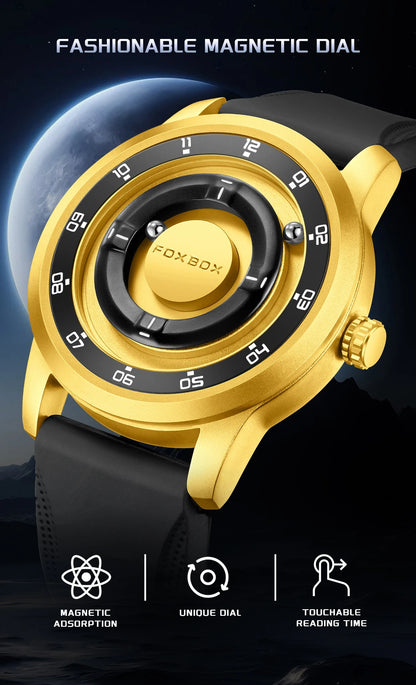 FOXBOX Unique Dial Quartz Man Watch Fashion Casual Sport Silicone Srolling Beads Clock Magnetic Force Waterproof Watches for Men