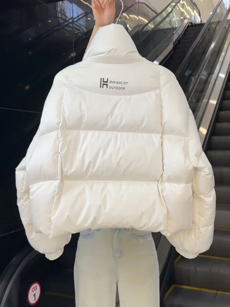 New Cotton Women Winter Warm Short Puff Jacket Korean Design Irregular Cotton Coat Trend Loose Thicken Parkas Tide Black White