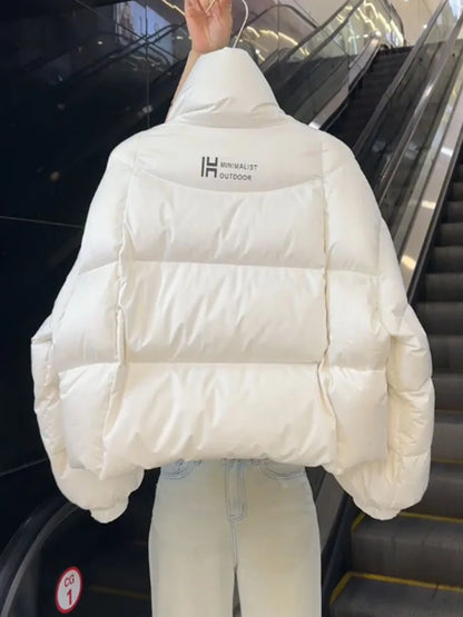 New Cotton Women Winter Warm Short Puff Jacket Korean Design Irregular Cotton Coat Trend Loose Thicken Parkas Tide Black White