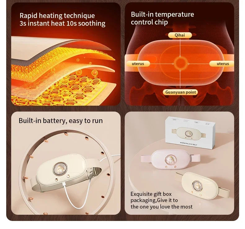 Menstrual Heating Pad Heated Massage Belt Menstrual Pain Relief Hot Compress Pad Abdominal Massage Period Warm Palace Belt