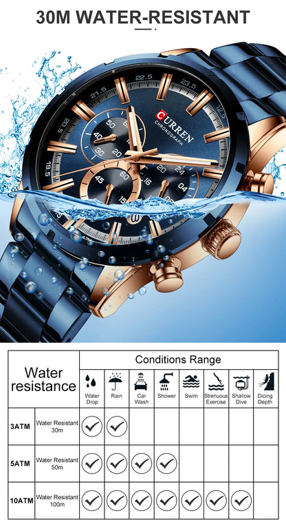 CURREN 8355 Top Brand Luxury Sports Quartz Mens Watches Full Steel Waterproof Chronograph Wristwatch Men Relogio Masculino