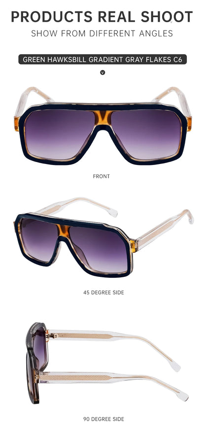 Classic Oversized Square Sunglasses Men 2024 Luxury Brand Trendy Metal Big Frame Goggles Eyewear Stylish Sun Glasses For Ladies