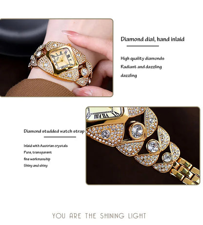 2025 New Women Watch Light Luxury Brand Diamond Inlaid Bracelet Watches Waterproof Ladies Fashion Quartz Clock Wristwatch Gift